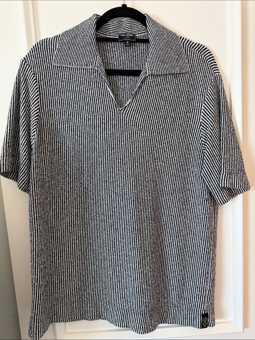 Todd Snyder Black and White Narrow-Striped Knit Polo